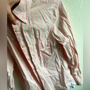 Slim fit button up light pink with blue stripes